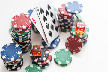 Poker cards on white background