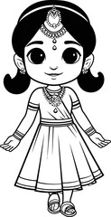 Beatiful Indian girl vector image, coloring page 