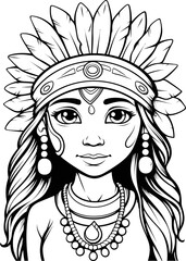 Beatiful Indian girl vector image, coloring page 