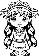 Beatiful Indian girl vector image, coloring page 