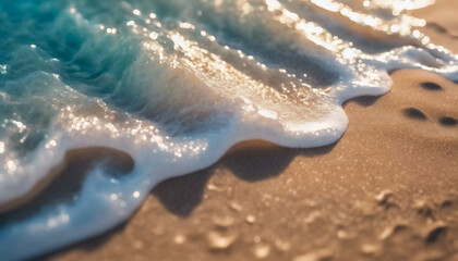 Obraz premium Spiaggia di Sabbia, Onde Trasparenti e Bagliori del Sole