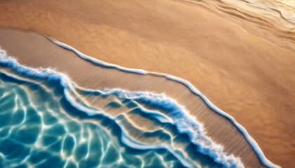 Veduta Aerea di una Spiaggia di Sabbia con Acqua Trasparente e Luce Solare