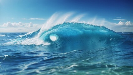 photo of a view of clear blue waves in a beautiful ocean made by AI generative
