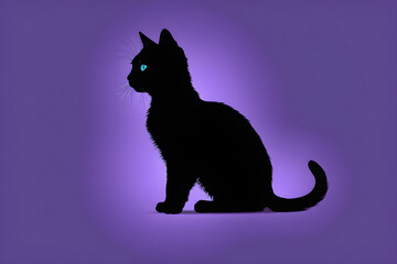 A silhouette of a black cat against a simple background. Generative AI