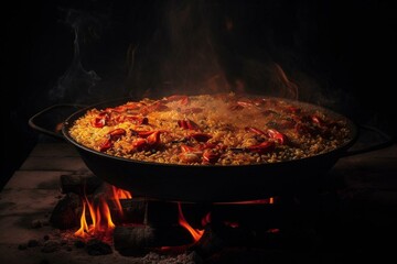 Delectable paella straight from the flames. Generative AI