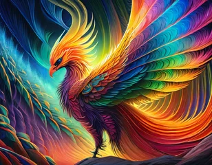 Zelfklevend Fotobehang Rainbow bird © MrTballs AI Art