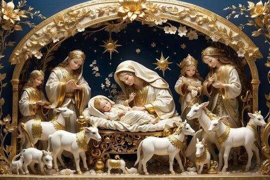 Nativity Scene with Angels and Animals
