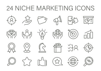 Niche Marketing set. Tailored strategy symbols for targeted audience engagement. Efficient customer outreach, specialized market segmentation. Flat vector illustration.