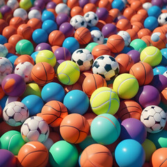 Multi colored spheres of sport balls galore outdoors