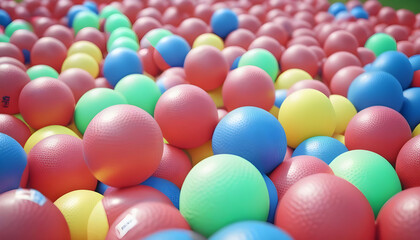 Fototapeta na wymiar Multi colored spheres of sport balls galore outdoors