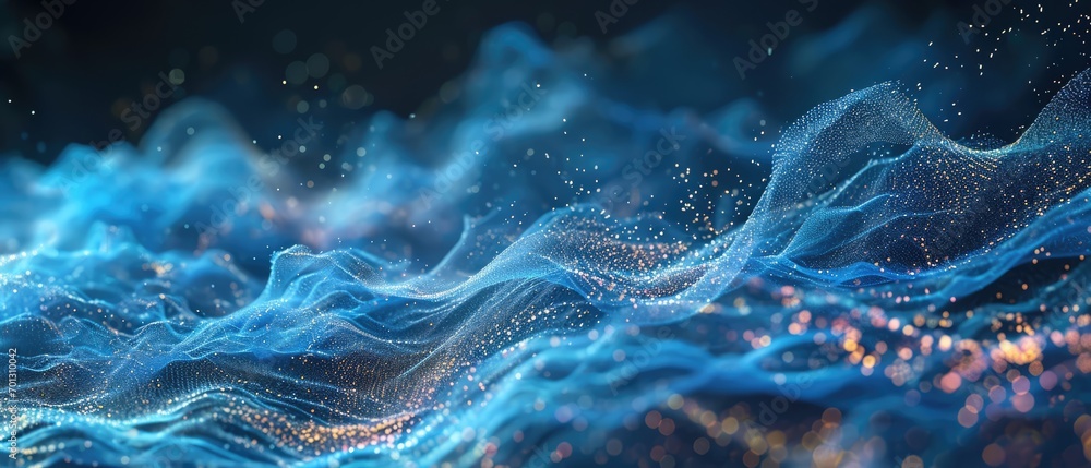 Poster Mesmerising and sparkling sound wave 3d illustration of sound motion.