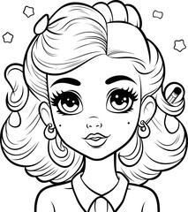 Makeup girl face vector image, coloring page