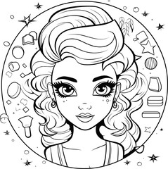 Makeup girl face vector image, coloring page