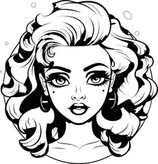 Makeup girl face vector image, coloring page