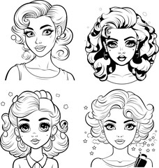 Makeup girl face vector image, coloring page