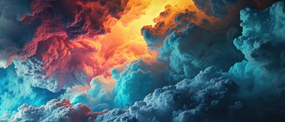 Dramatic cloudscape with vivid orange and cool blue tones. - obrazy, fototapety, plakaty