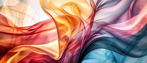Obraz premium Waves of silk in pastel orange and blue hues create a serene and luxurious texture.