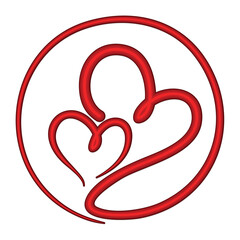 The symbol of a red stylized hearts.
