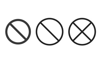 Bundle set bold and thin restriction, do not, prohibition black grey round crossed icon sign