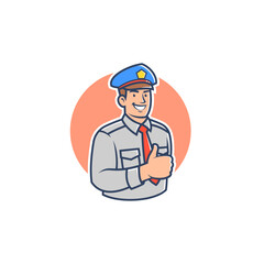 Retro police mascot cartoon illustration. Man in police officer suit with a thumbs-up pose. Vector illustration.