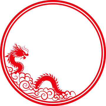 Abstract Chinese red dragon silhouette decorative round borders and Chinese style frames for festive arrangements