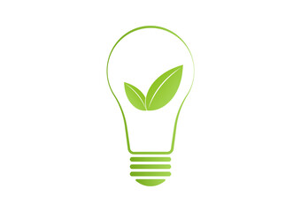 Light Bulb with Green leaf. Save Energy Logo Symbol. Green Energy or Renewable Energy. Eco- Friendly Concept. 