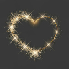 Sparkling golden heart on a dark background
