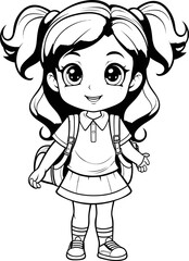 Cute school girl image, coloring page