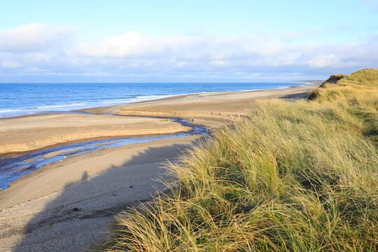 Idyllic sand beach in Thy National Park near Hanstholm in Jutland, Denmark