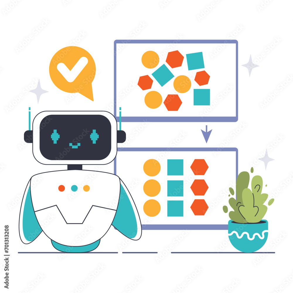 Poster data classification concept. a friendly robot engages in machine learning, effectively sorting diver