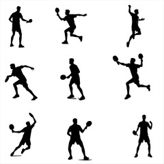 set of table tennis silhouettes , collection of table tennis players silhouettes