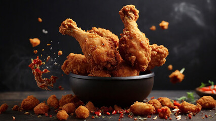 Chili-Coated Crispy Fried Drumstick in a Falling Motion