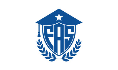 FAS three letter iconic academic logo design vector template. monogram, abstract, school, college, university, graduation cap symbol logo, shield, model, institute, educational, coaching canter, tech