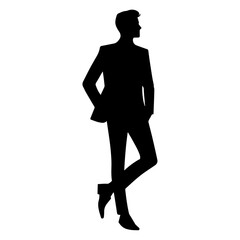 Business man pose vector silhouette black color, professional business man pose vector