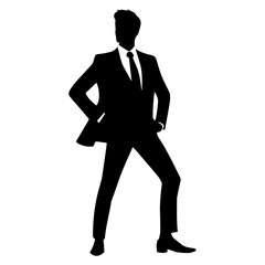 Business man pose vector silhouette black color, professional business man pose vector