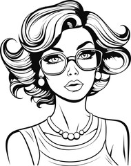 Woman girl cute face emoji, coloring page