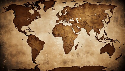 old brown paper with world map suitable as background or cover