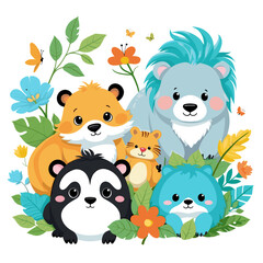 Playful kids animal tshirt design, vector graphic, colorful, adorable, cute, vector illustration, white background