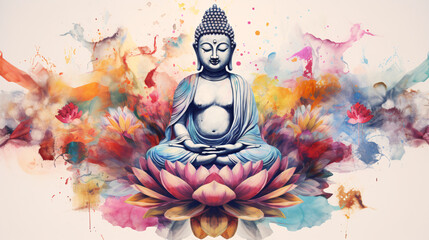 buddha painting in lotus position - obrazy, fototapety, plakaty