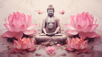 pink lotus and buddha