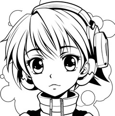 Cute girl vector image, black and white coloring page