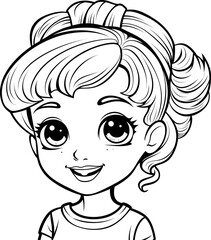 Cute girl vector image, black and white coloring page