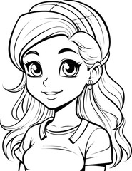 Cute girl vector image, black and white coloring page