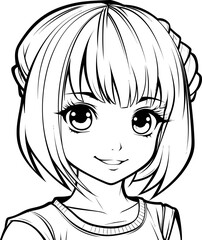 Cute girl vector image, black and white coloring page