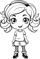 Cute girl vector image, black and white coloring page
