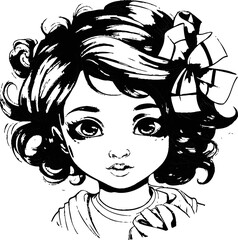 Cute girl vector image, black and white coloring page