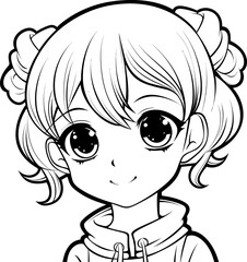 Cute girl vector image, black and white coloring page
