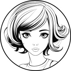 Cute girl vector image, black and white coloring page