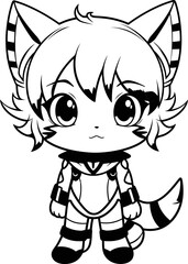 Cute girl vector image, black and white coloring page