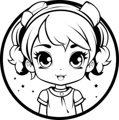Cute girl vector image, black and white coloring page